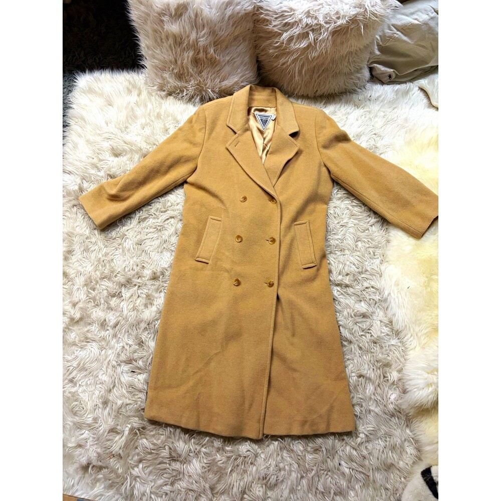 Marvin Richards 100% Camel Hair Long Coat Womens 12 Tan Double Breasted USA